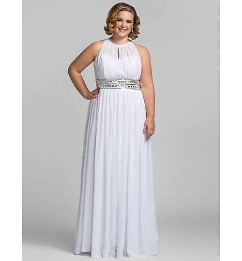 TS Couture? Prom / Formal Evening / Military Ball Dress - Elegant Plus Size / Petite Sheath / Column High Neck Floor-length Chiffon with Crystal  