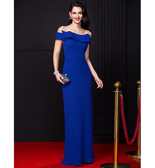 TS Couture? Formal Evening Dress Sheath / Column Off-the-shoulder Floor-length Chiffon with Bow(s)  