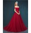 Formal Evening Dress A-line Off-the-shoulder Sweep / Brush Train Tulle with Side Draping  