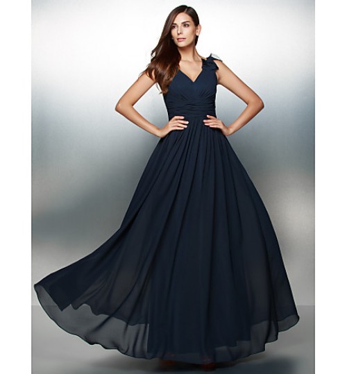 TS Couture? Formal Evening Dress A-line V-neck Floor-length Chiffon with Flower(s)  