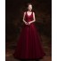 Formal Evening Dress Ball Gown V-neck Sweep / Brush Train Tulle with Lace / Pearl Detailing  