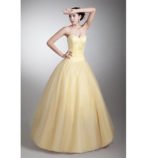 Formal Evening Dress A-line Sweetheart Floor-length Tulle with Pleats  