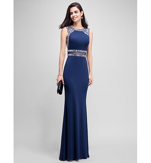 Formal Evening Dress Trumpet / Mermaid Jewel Floor-length Jersey with Beading  