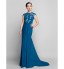 TS Couture? Formal Evening / Military Ball Dress Plus Size / Petite Sheath / Column Jewel Sweep / Brush Train Chiffon / Sequined with Side Draping  