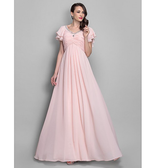 TS Couture? Prom / Formal Evening / Military Ball Dress - Elegant Plus Size / Petite A-line / Princess V-neck Floor-length Chiffon with Beading /  