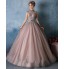 Formal Evening Dress Ball Gown High Neck Floor-length Lace / Tulle / Charmeuse with Beading / Lace / Sash / Ribbon / Sequins  