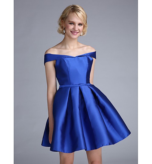 Cocktail Party Dress Ball Gown Off-the-shoulder Short / Mini Satin with Sash / Ribbon  