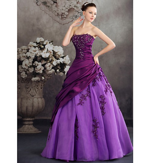 Formal Evening Dress Ball Gown Strapless Floor-length Taffeta with Appliques / Beading / Side Draping  