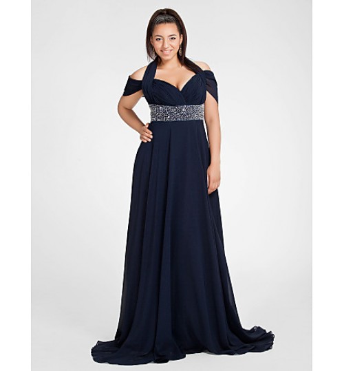 TS Couture? Formal Evening / Military Ball Dress - Elegant Plus Size / Petite Sheath / Column Halter / Off-the-shoulder Sweep / Brush Train Chiffon  