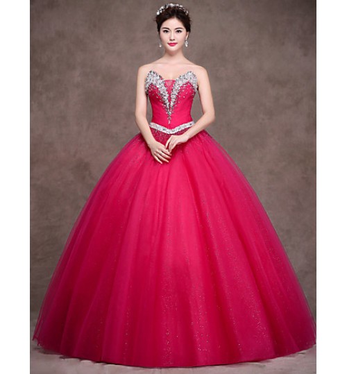 Formal Evening Dress Ball Gown Strapless Floor-length Satin / Tulle / Stretch Satin with Crystal Detailing / Sash / Ribbon / Side Draping  