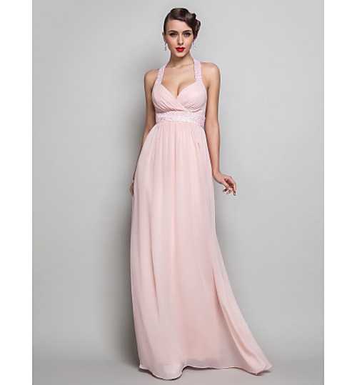 TS Couture? Prom / Formal Evening / Military Ball Dress - Open Back Plus Size / Petite Sheath / Column V-neck Floor-length Chiffon with Beading   