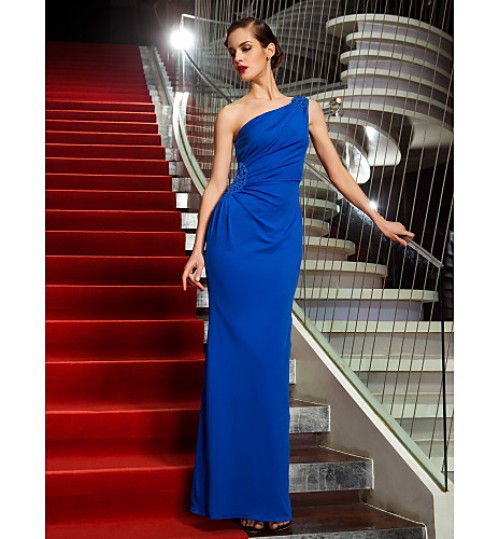 TS Couture? Formal Evening / Military Ball Dress - Open Back Plus Size / Petite Sheath / Column One Shoulder Ankle-length Jersey with Beading  