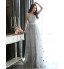 Formal Evening / Black Tie Gala Dress Sheath / Column V-neck Floor-length Tulle with Appliques / Beading / Flower(s)  