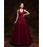 Formal Evening Dress Ball Gown V-neck Sweep / Brush Train Tulle with Lace / Pearl Detailing  