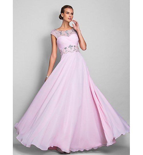 TS Couture? Prom / Formal Evening / Military Ball Dress - Open Back Plus Size / Petite A-line Scoop Floor-length Chiffon with Beading / Criss Cross  