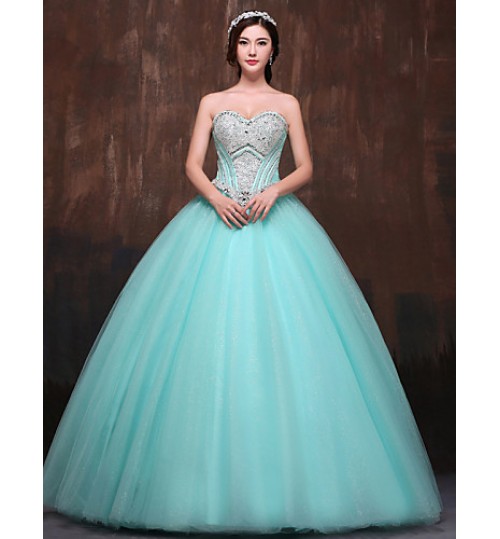 Formal Evening Dress Ball Gown Sweetheart Floor-length Satin / Tulle / Polyester with Beading / Crystal Detailing  