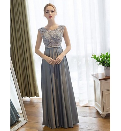 Prom / Formal Evening Dress Sheath / Column Scoop Floor-length Lace / Satin with Lace  