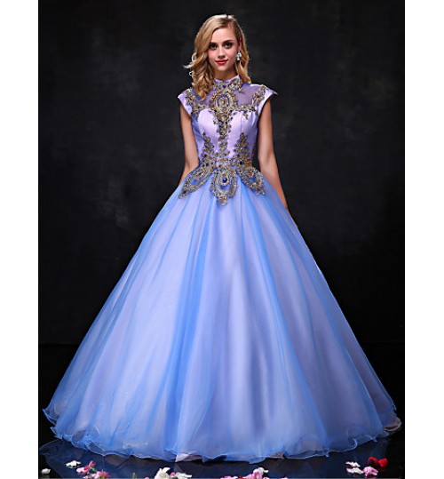 Formal Evening Dress Ball Gown Halter Floor-length Organza with Beading / Lace / Sequins  