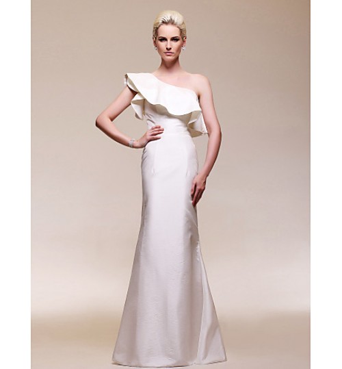 TS Couture? Military Ball Dress - Elegant Plus Size / Petite Sheath / Column One Shoulder Floor-length Taffeta with Ruffles  