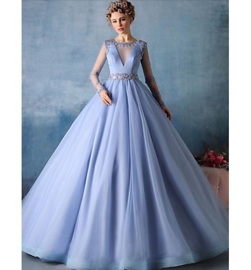 Formal Evening Dress Ball Gown Jewel Court Train Tulle with Beading  