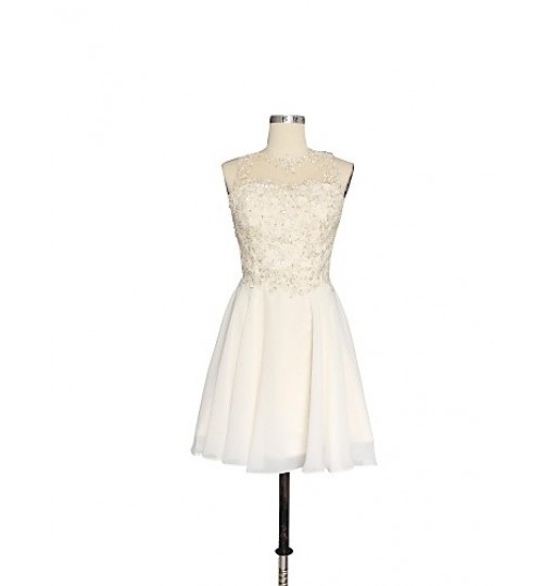 Cocktail Party Dress A-line Jewel Short / Mini Chiffon / Lace with Beading  