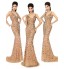 Formal Evening Dress Trumpet / Mermaid V-neck Sweep / Brush Train Tulle with Crystal Detailing / Sequins  