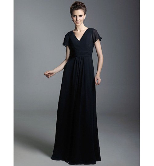 TS Couture? Formal Evening / Military Ball Dress - Elegant Plus Size / Petite Sheath / Column V-neck Floor-length Chiffon with Draping / Ruching  