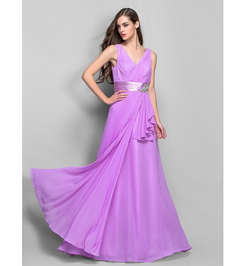 TS Couture? Prom / Formal Evening / Military Ball Dress - Open Back Plus Size / Petite Sheath / Column V-neck Floor-length Chiffon / Stretch Satin  