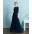 Formal Evening Dress Sheath / Column Scoop Floor-length Lace / Satin / Tulle with Beading / Bow(s) / Sash / Ribbon  