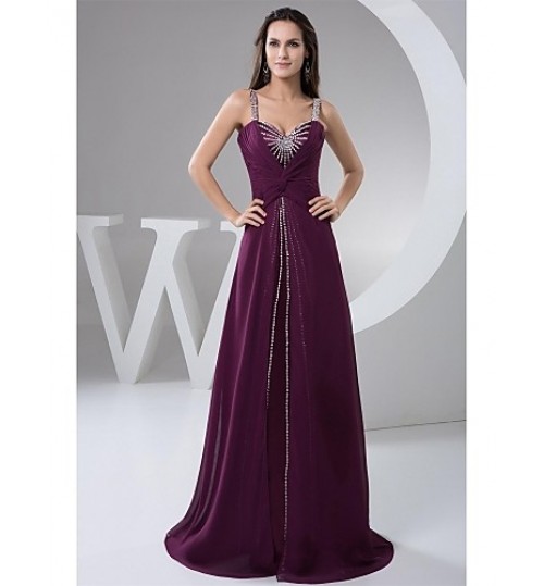 Formal Evening Dress A-line Straps Floor-length Chiffon with Beading / Pleats  