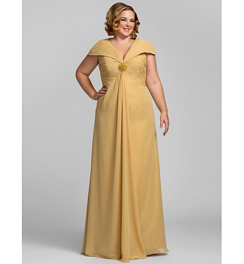 TS Couture? Prom / Formal Evening / Military Ball Dress - Elegant Plus Size / Petite Sheath / Column V-neck Floor-length Chiffon with Crystal  