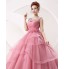 Formal Evening Dress Ball Gown Scoop Chapel Train Tulle / Stretch Satin with Crystal Detailing  