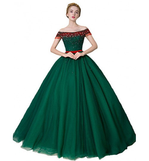 Formal Evening Dress Ball Gown Off-the-shoulder Floor-length Satin / Tulle / Stretch Satin with Crystal Detailing  