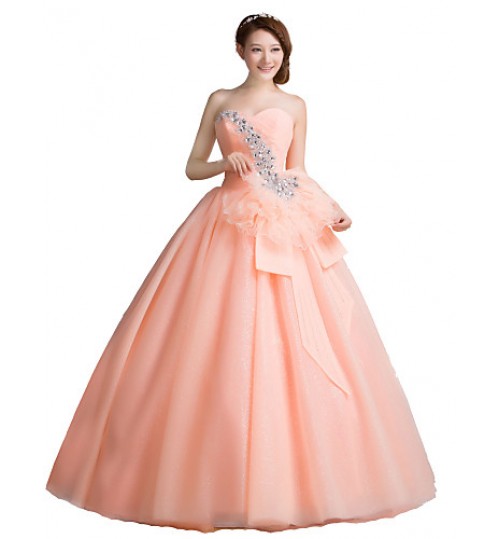 Formal Evening Dress Ball Gown Strapless Floor-length Tulle with Crystal Detailing  