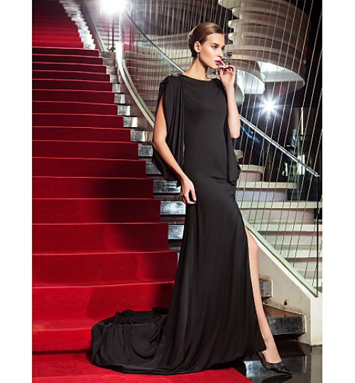 TS Couture? Formal Evening / Military Ball Dress - Open Back Plus Size / Petite Sheath / Column Scoop Sweep / Brush Train Jersey withCrystal  