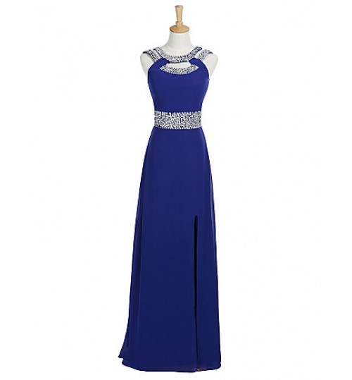 Formal Evening Dress A-line Scoop Floor-length Chiffon with Beading  