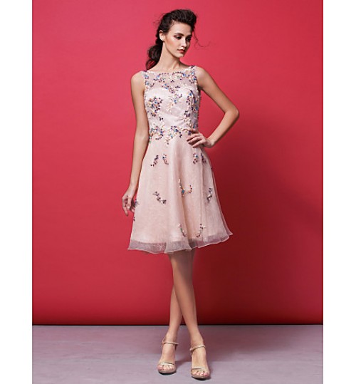 TS Couture? Cocktail Party Dress Plus Size / Petite A-line / Princess Bateau Knee-length Organza with Beading / Crystal Detailing  