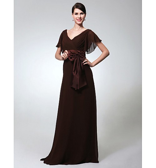 TS Couture? Formal Evening / Military Ball Dress - Elegant Plus Size / Petite Sheath / Column V-neck Floor-length Chiffon with Bow(s) / Sash / Ribbon  