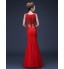 Formal Evening / Military Ball Dress - Lace-up / See Through / Color Block Trumpet / Mermaid Straps Floor-length Lace / Tulle withBeading  