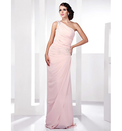 TS Couture? Prom / Formal Evening / Military Ball Dress - Elegant Plus Size / Petite Sheath / Column One Shoulder Floor-length Chiffon with Beading  