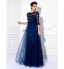 TS Couture? Prom / Formal Evening / Military Ball Dress - See Through Plus Size / Petite A-line Jewel Floor-length Tulle with Appliques / Beading   