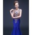 Formal Evening / Military Ball Dress - Lace-up / See Through / Color Block Trumpet / Mermaid Straps Floor-length Lace / Tulle withBeading  