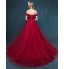 Formal Evening Dress A-line Off-the-shoulder Sweep / Brush Train Tulle with Side Draping  