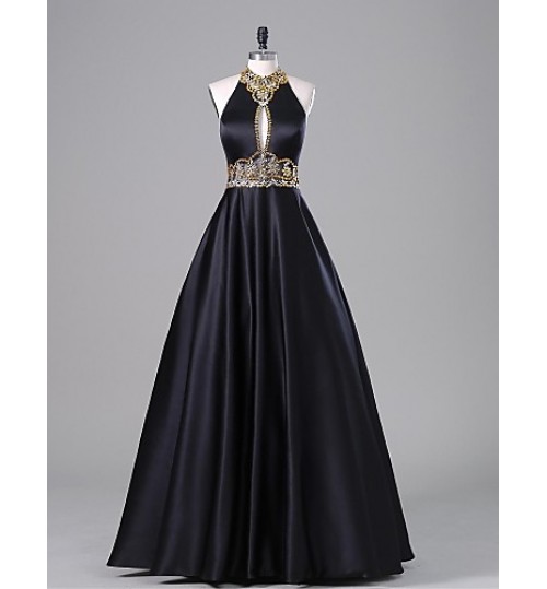 TS Couture? Formal Evening Dress A-line Halter Floor-length Satin with Beading  