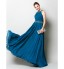 Formal Evening Dress Sheath / Column Jewel Floor-length Chiffon with Appliques / Beading / Draping / Side Draping  